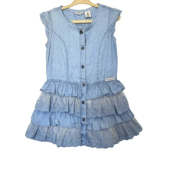 calvin klein blue lace dress Calvin Klein Women's Petite Ruffled-Hem Lace Dress (4P, Ultramarine)